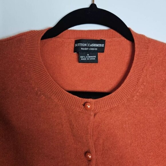 Sutton Cashmere crew Neck Sweater Modern Classic cardigan Orange Ruffles M - Picture 2 of 6